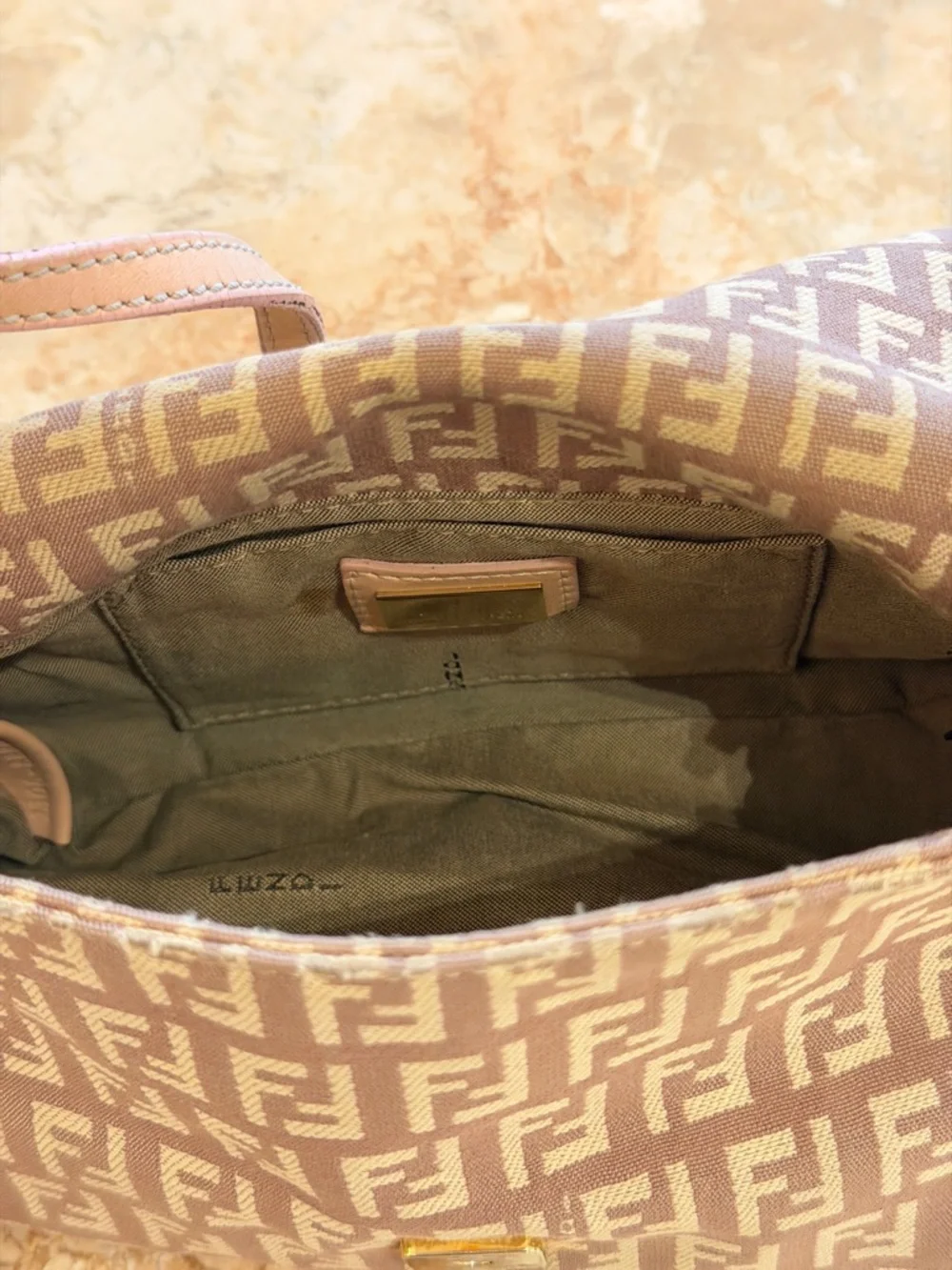 Fendi Beige and Cream FF Logo Shoulder Bag with Gold Hardware - Picture 15 of 15